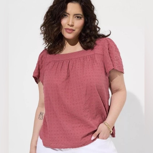 Torrid Clip Jacquard Square Neck Flutter Sleeve Top Size 5, 5X, 28 NWT - Picture 1 of 9